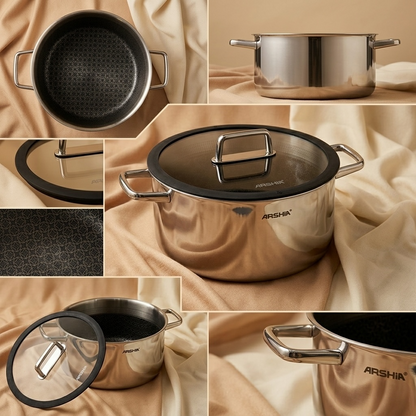 Arshia 28cm Hybrid Stainless Steel Non-Stick cooking pot with Lid - Mawaeen