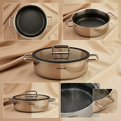 Arshia 28cm Hybrid Stainless Steel Non-Stick Casserole with Lid - Mawaeen