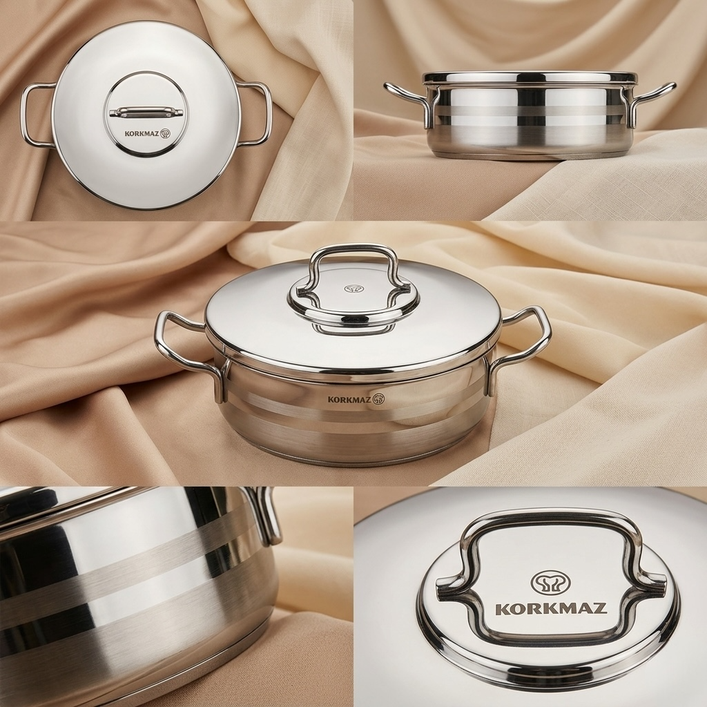 Korkmaz Stainless Steel Casserole 28×8 cm with Lid - Mawaeen
