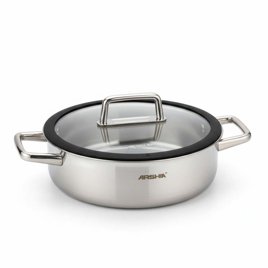 Arshia 24cm Hybrid Stainless Steel Non-Stick Casserole with Lid - Mawaeen