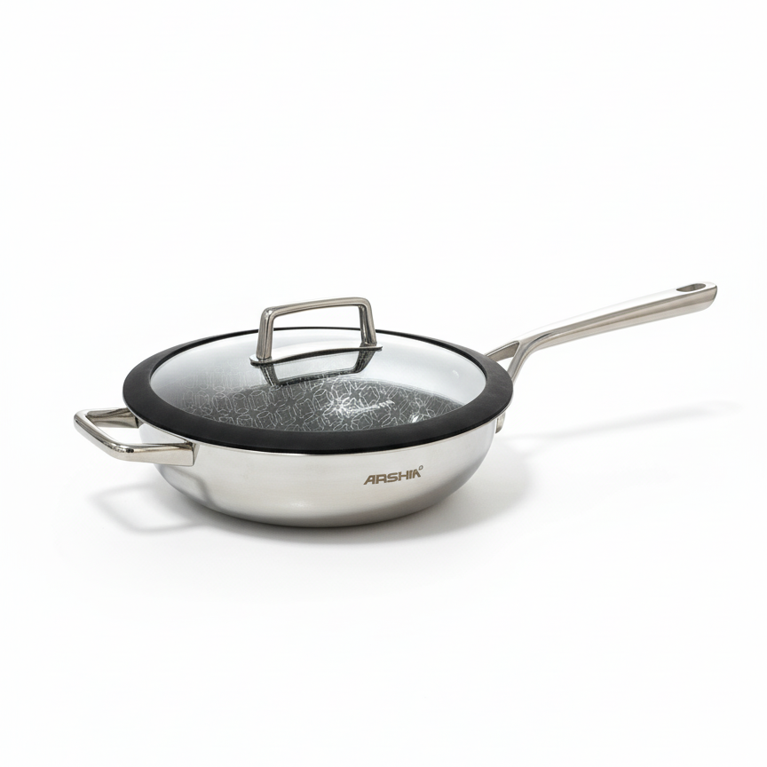 Arshia 30cm Hybrid Stainless Steel Fry Pan with Lid - Mawaeen