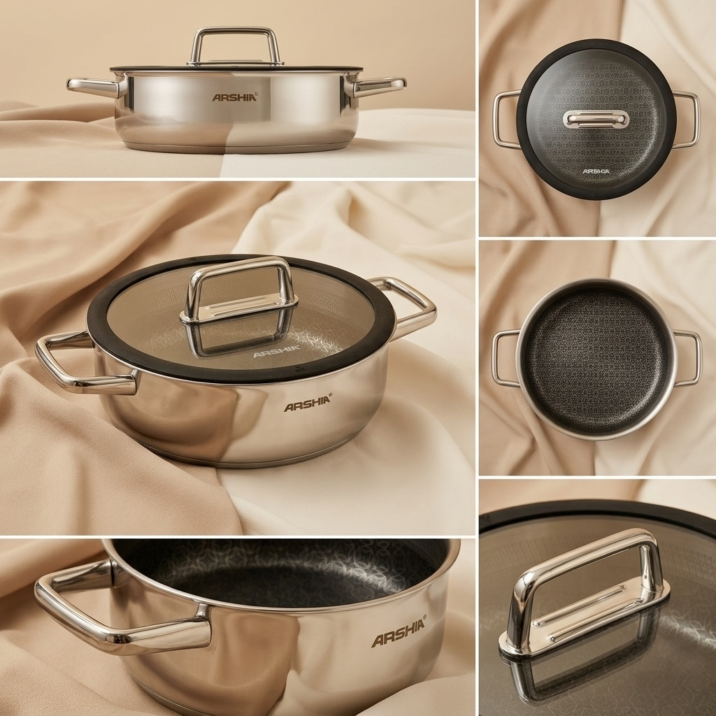 Arshia 24cm Hybrid Stainless Steel Non-Stick Casserole with Lid - Mawaeen