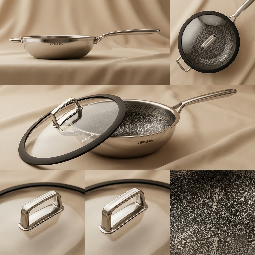 Arshia 30cm Hybrid Stainless Steel Fry Pan with Lid - Mawaeen