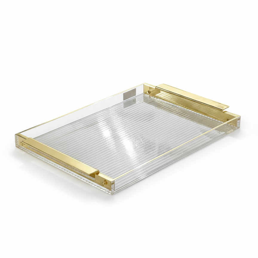 Gold & Clear Acrylic Serving Tray – (L) - Mawaeen