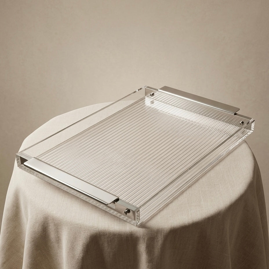 Chrome & Clear Acrylic Serving Tray – (L) - Mawaeen