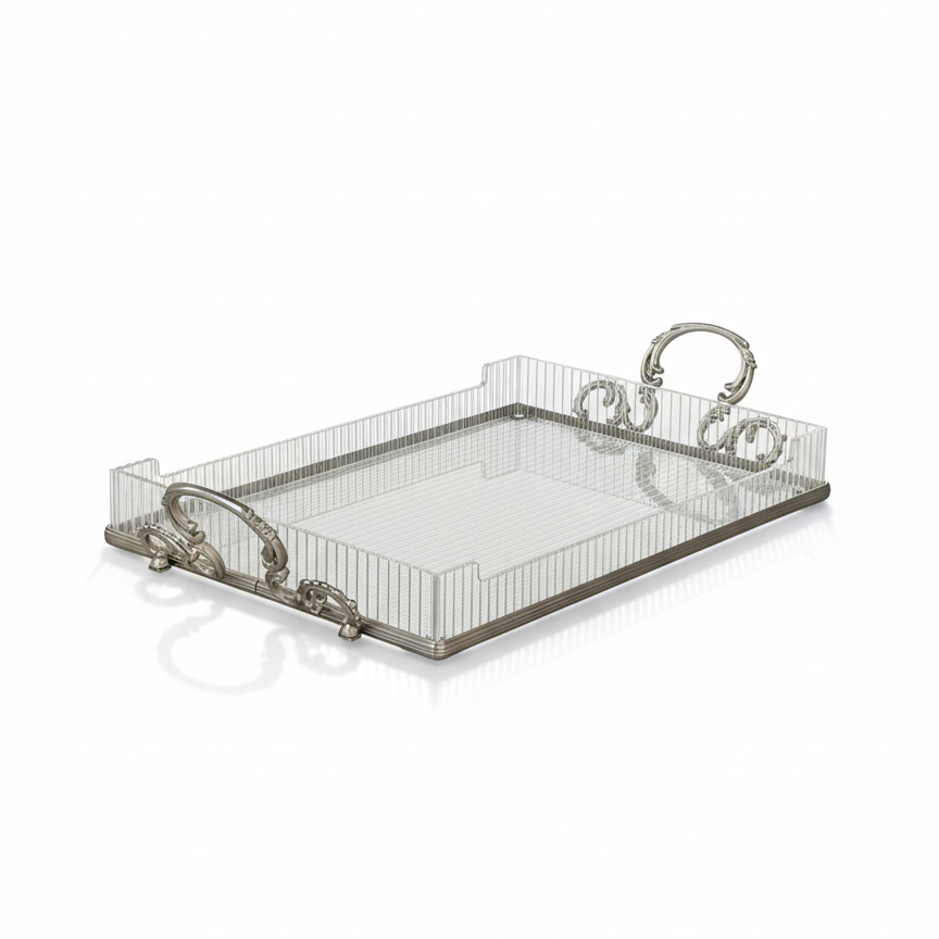Chrome & Clear Acrylic Serving Tray – Large (L) - Mawaeen