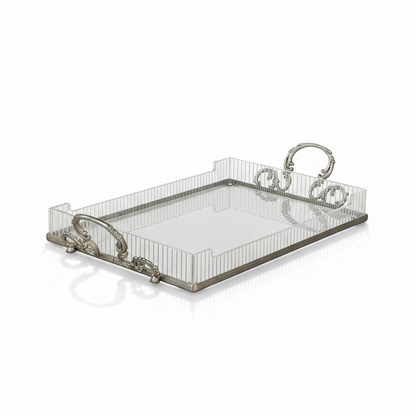 Chrome & Clear Acrylic Serving Tray – Large (L) - Mawaeen