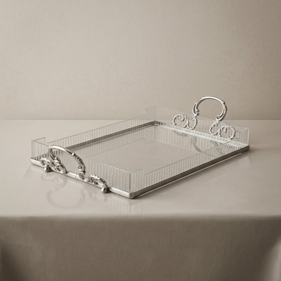 Chrome & Clear Acrylic Serving Tray – Large (L) - Mawaeen