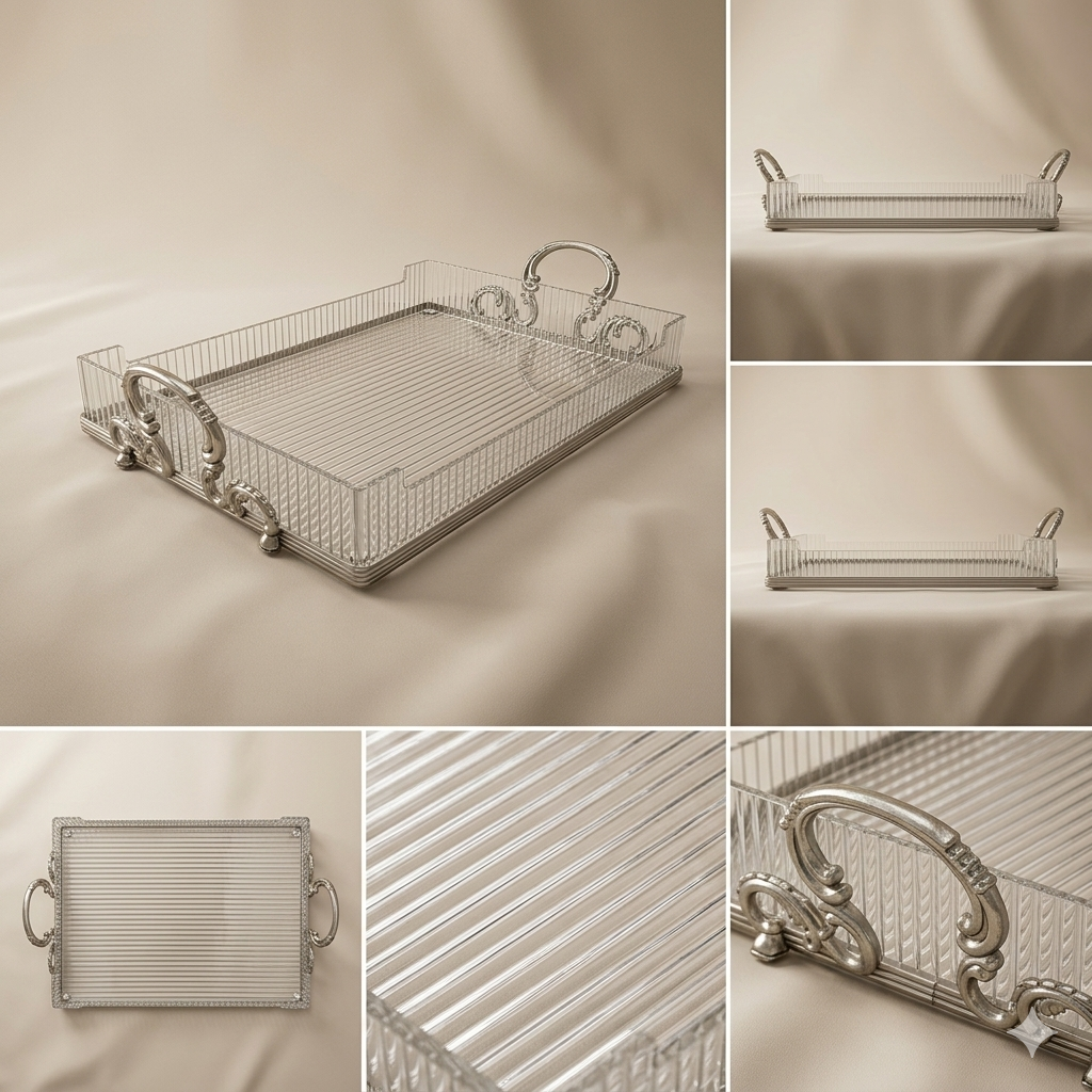 Chrome & Clear Acrylic Serving Tray – Large (L) - Mawaeen