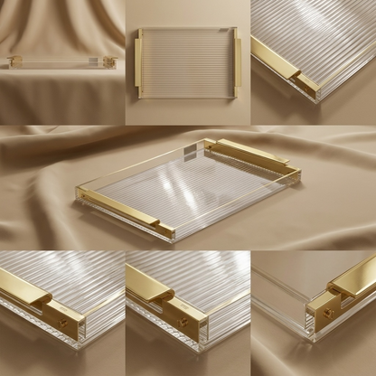 Gold & Clear Acrylic Serving Tray – (L) - Mawaeen