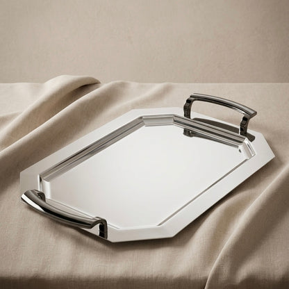 Silver Stainless Steel Serving Tray with Chrome Handles – (L) - Mawaeen