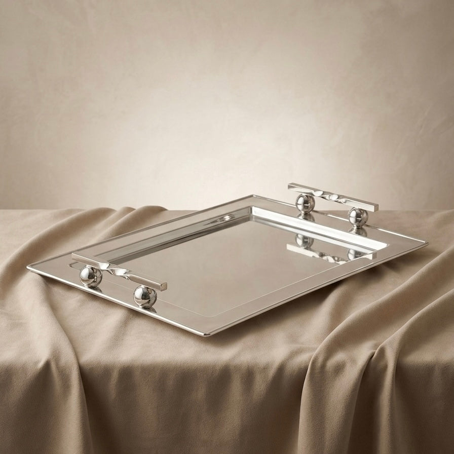 Silver Stainless Steel Serving Tray – (XL) - Mawaeen