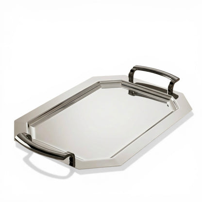 Silver Stainless Steel Serving Tray with Chrome Handles – (L) - Mawaeen