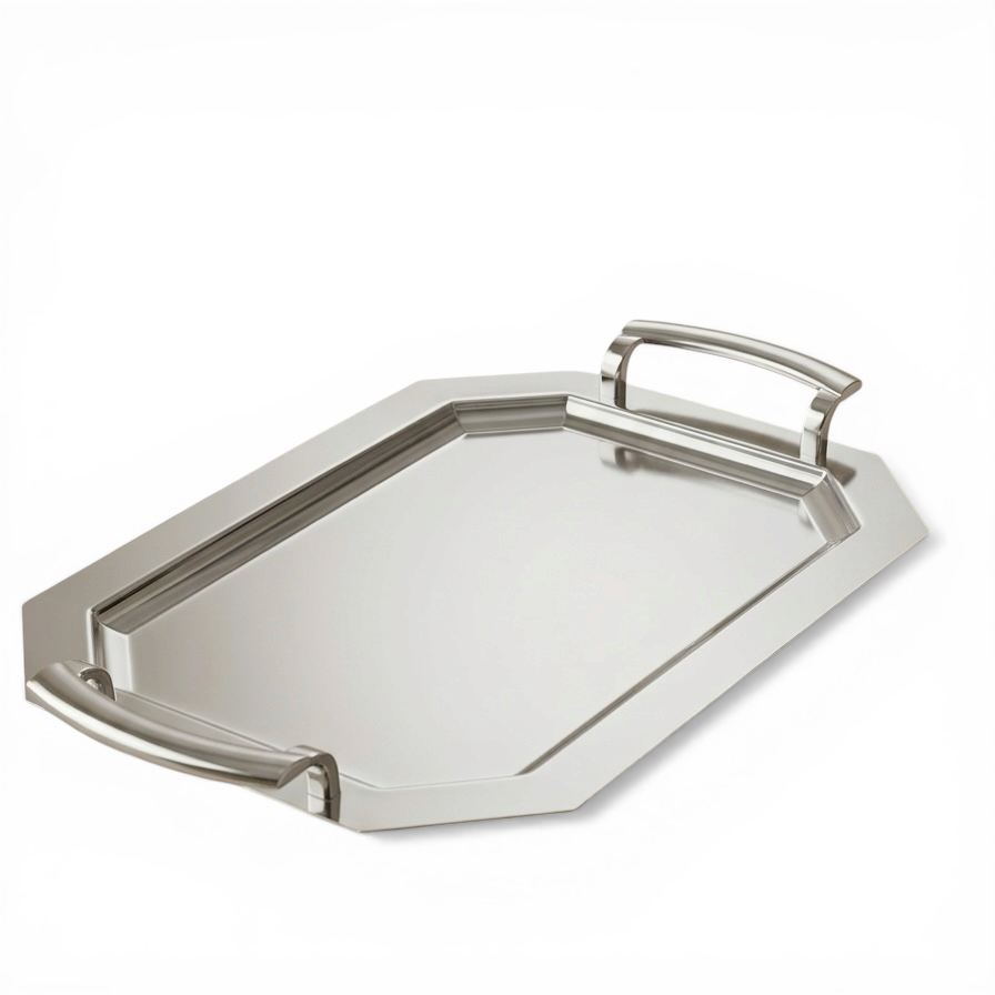 Silver Stainless Steel Serving Tray with Silver Handles – (L) - Mawaeen