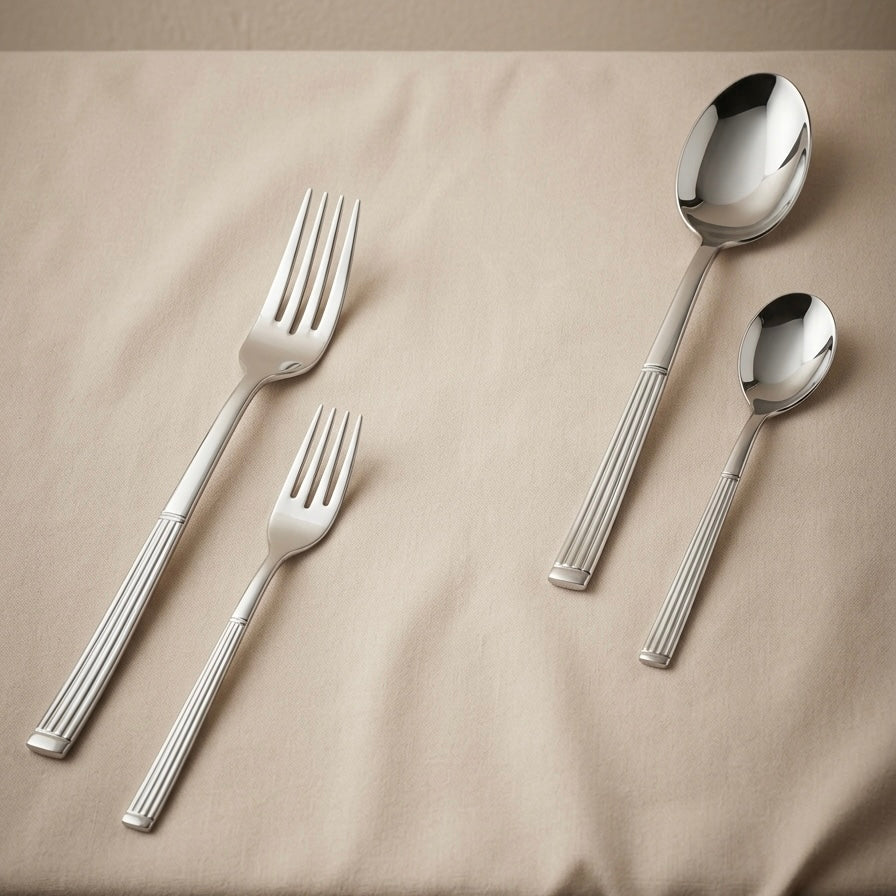 Arshia 48-piece Silver Cutlery Set with Stand - Mawaeen