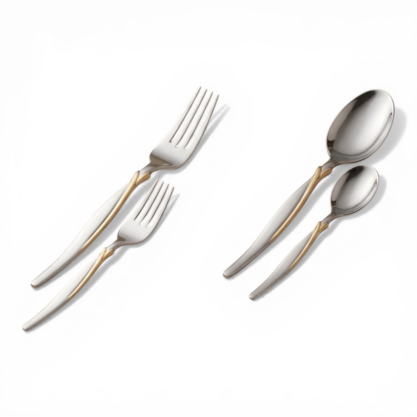 Arshia 48-piece Gold Silver Cutlery Set with Stand - Mawaeen