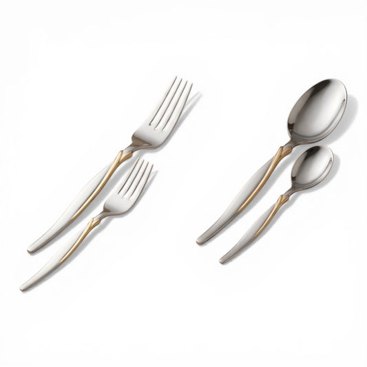 Arshia 48-piece Gold Silver Cutlery Set with Stand - Mawaeen