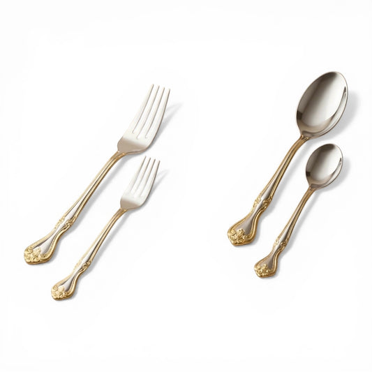 Arshia 48-piece Gold Silver Cutlery Set with Stand - Mawaeen
