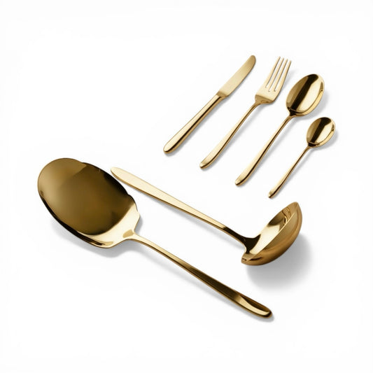 Arshia 26-piece Gold Silver Cutlery Set with Stand - Mawaeen