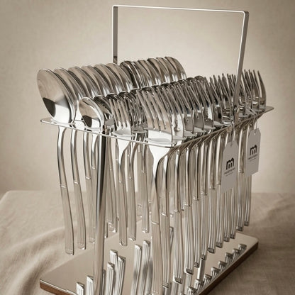 Arshia 48-piece Silver Cutlery Set with Stand - Mawaeen