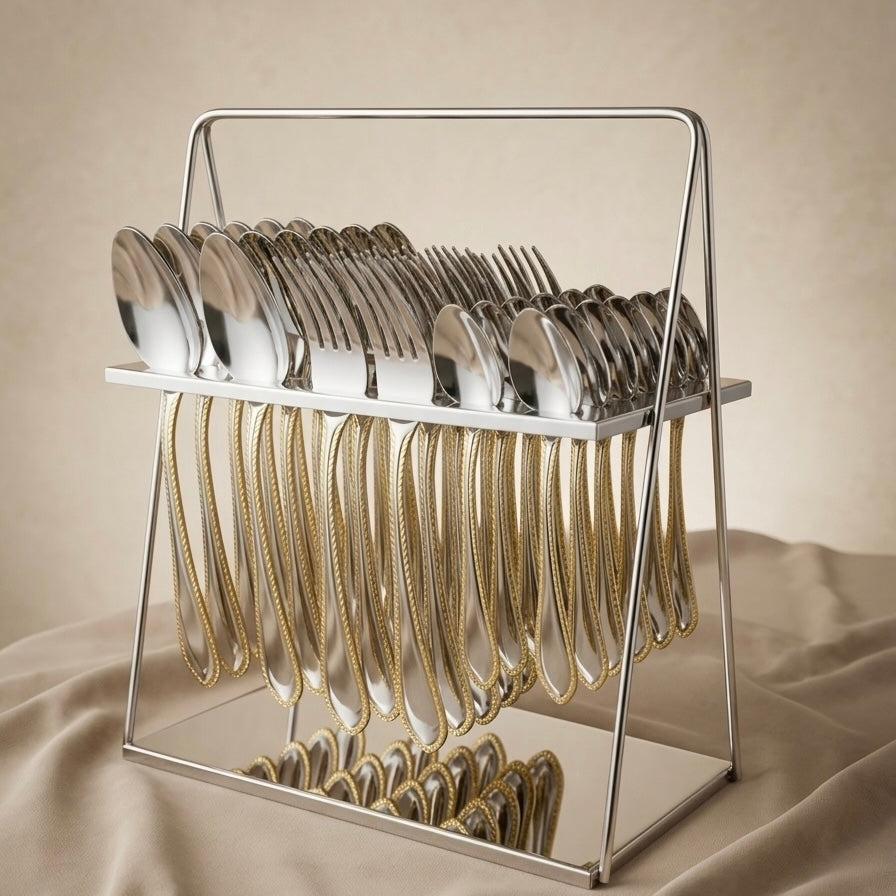 MGFR Premium 36-Piece Gold & Silver Cutlery Set - Mawaeen