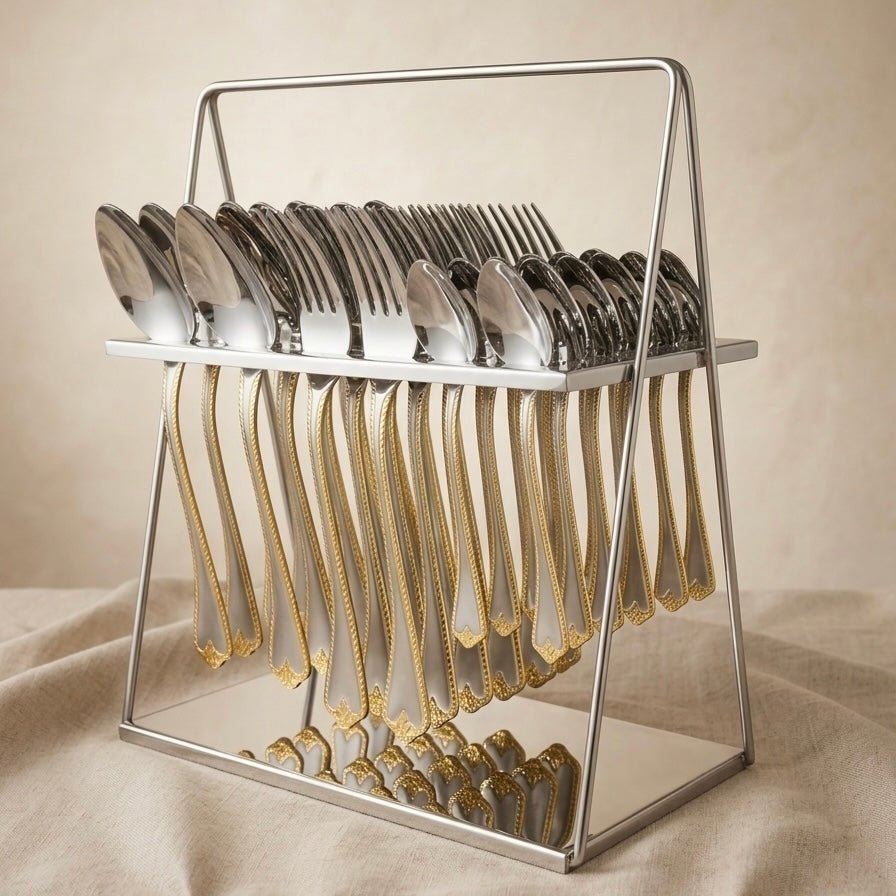 Elegant 36-Piece Gold & Silver Cutlery Set - Mawaeen