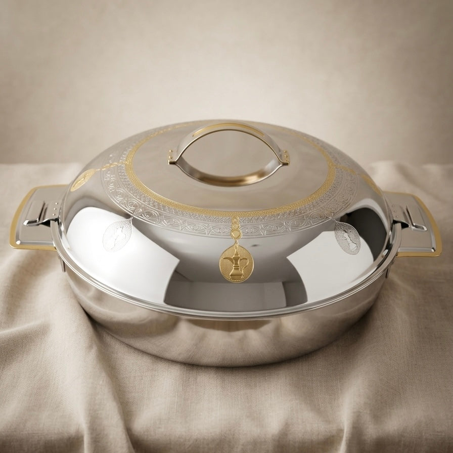 Salemah Gold Hot Pot 32 cm – Stainless Steel Food Warmer - Mawaeen