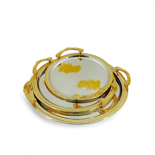 Luxurious Round Tray Set - 3-Piece Gold & Silver Collection