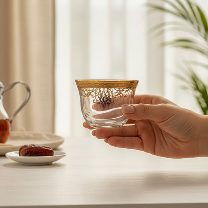 Cawa Arabic Coffee Cups Set Gold – 12 Pieces (80cc, Turkish Made)