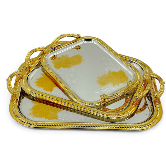 Elegant Rectangular Tray Set - 3-Piece Gold & Silver Collection