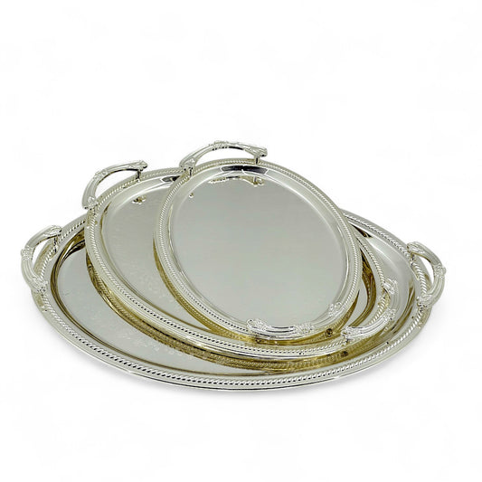 Elegant Oval Tray Set - 3-Piece Gold & Silver Collection