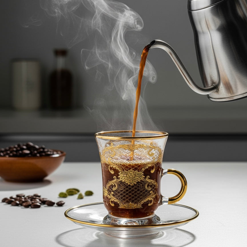 Tea Istikan Set – 6 Pieces with Plates Gold - (130cc, Turkish Made)