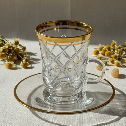 Tea Istikan Set – 6 Pieces with Plates G/Line - (130cc, Turkish Made)
