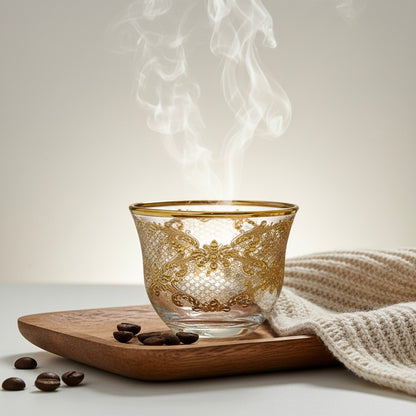 Cawa Arabic Coffee Cups Set Gold – 6 Pieces (80cc, Turkish Made)