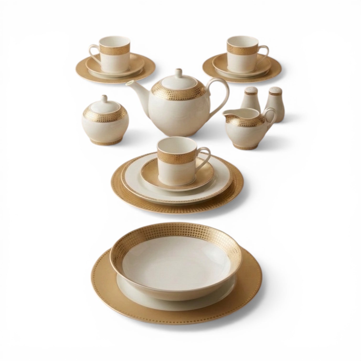 47-Piece Round Porcelain Dinner Set with Gold Decal – Complete Dining Collection - Mawaeen