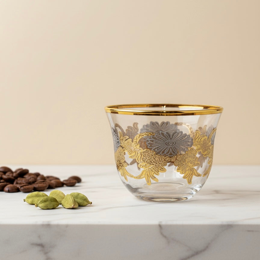 Cawa Arabic Coffee Cups Set platingold – 6 Pieces (80cc, Turkish Made)