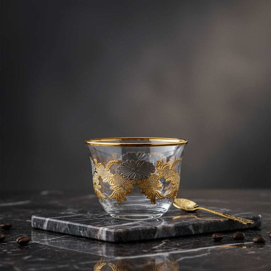 Cawa Arabic Coffee Cups Set platingold – 6 Pieces (80cc, Turkish Made)