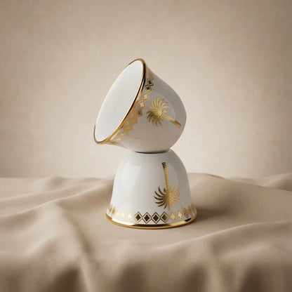 12-Piece Porcelain Cups Set with Gold Palm Design – Classic Luxury Collection - Mawaeen