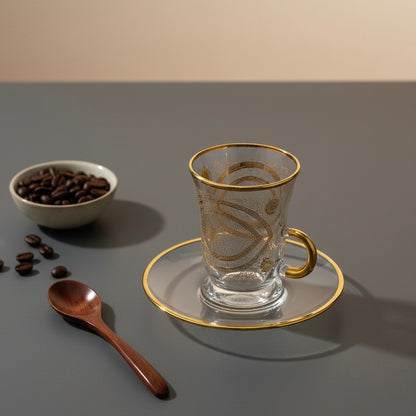 Tea Istikan Set – 6 Pieces with Plates NHGold - (130cc, Turkish Made)