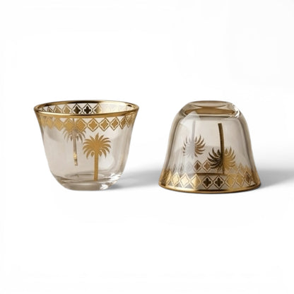 6-Piece Glass Cups Set with Gold Palm Design – Elegant Serving Cups - Mawaeen