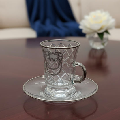 Tea Istikan Set – 6 Pieces with Plates Silver - (130cc, Turkish Made)