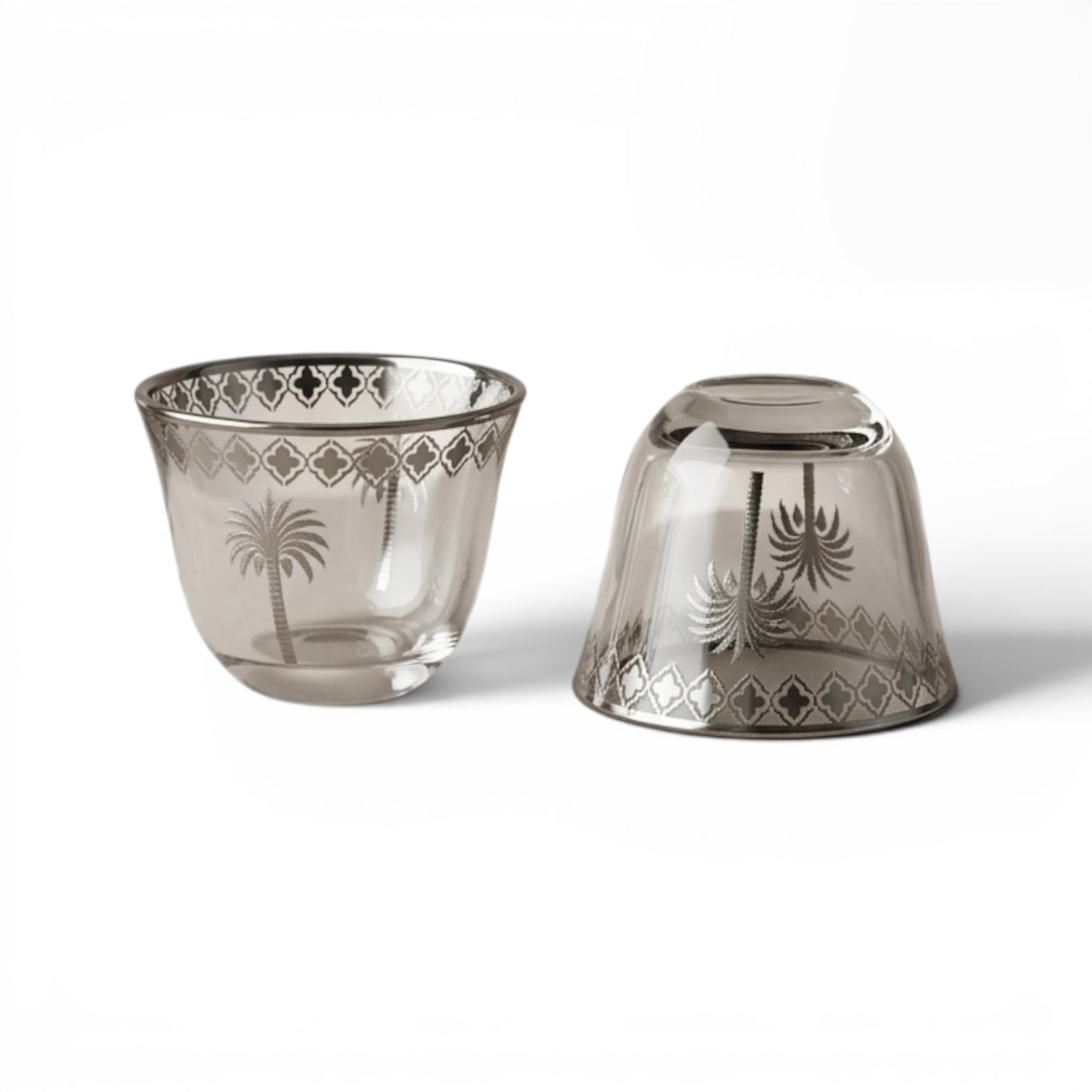 6-Piece Glass Cups Set with Silver Palm Design – Elegant Serving Cups - Mawaeen