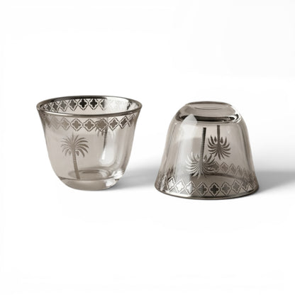 6-Piece Glass Cups Set with Silver Palm Design – Elegant Serving Cups - Mawaeen