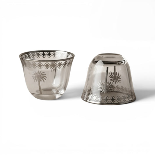 6-Piece Glass Cups Set with Silver Palm Design – Elegant Serving Cups - Mawaeen