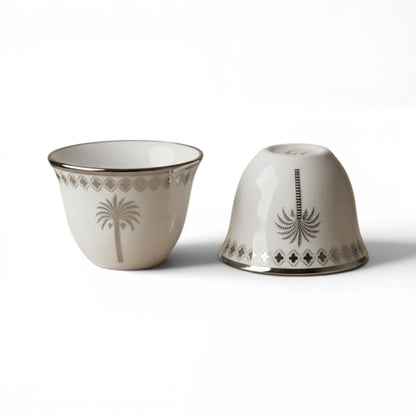 12-Piece Porcelain Cups Set with Silver Palm Design – Classic Luxury Collection - Mawaeen