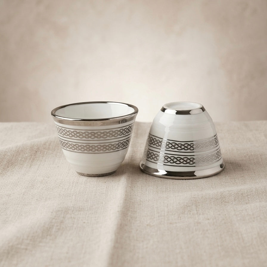 Cawa Cup Set Silver Line – 12-Piece Porcelain Coffee Cups - (80 CC) - Mawaeen