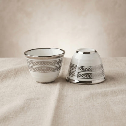 Cawa Cup Set Silver Line – 12-Piece Porcelain Coffee Cups - (80 CC) - Mawaeen