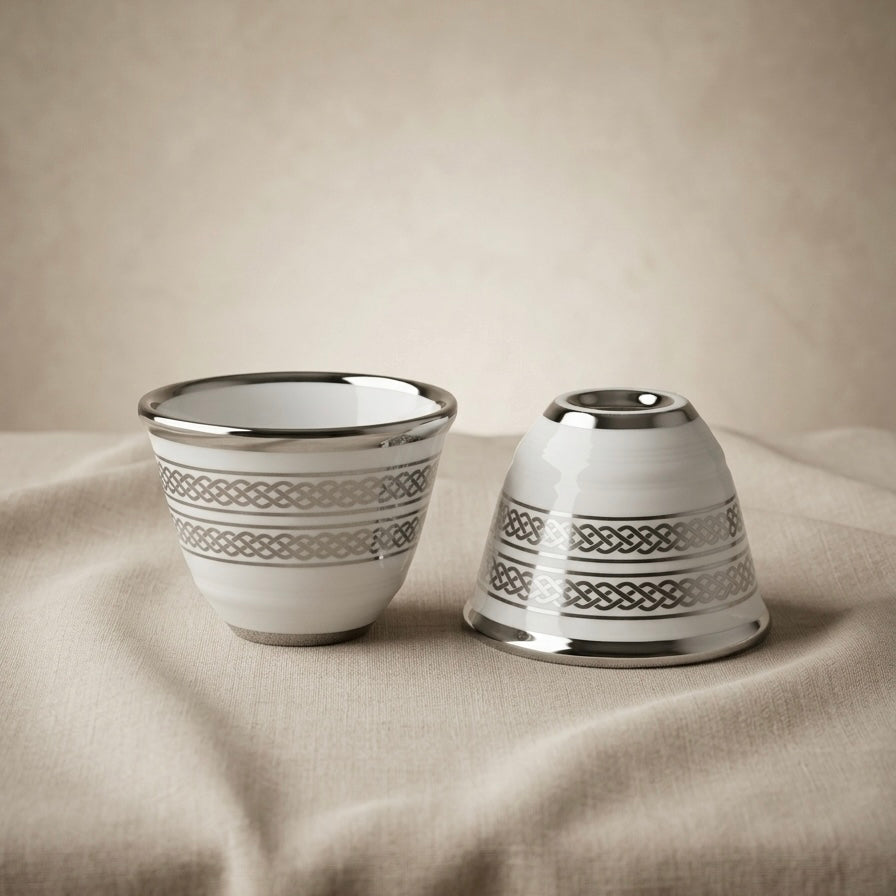 Cawa Cup Set Silver Line – 12-Piece Porcelain Coffee Cups - (120 CC)