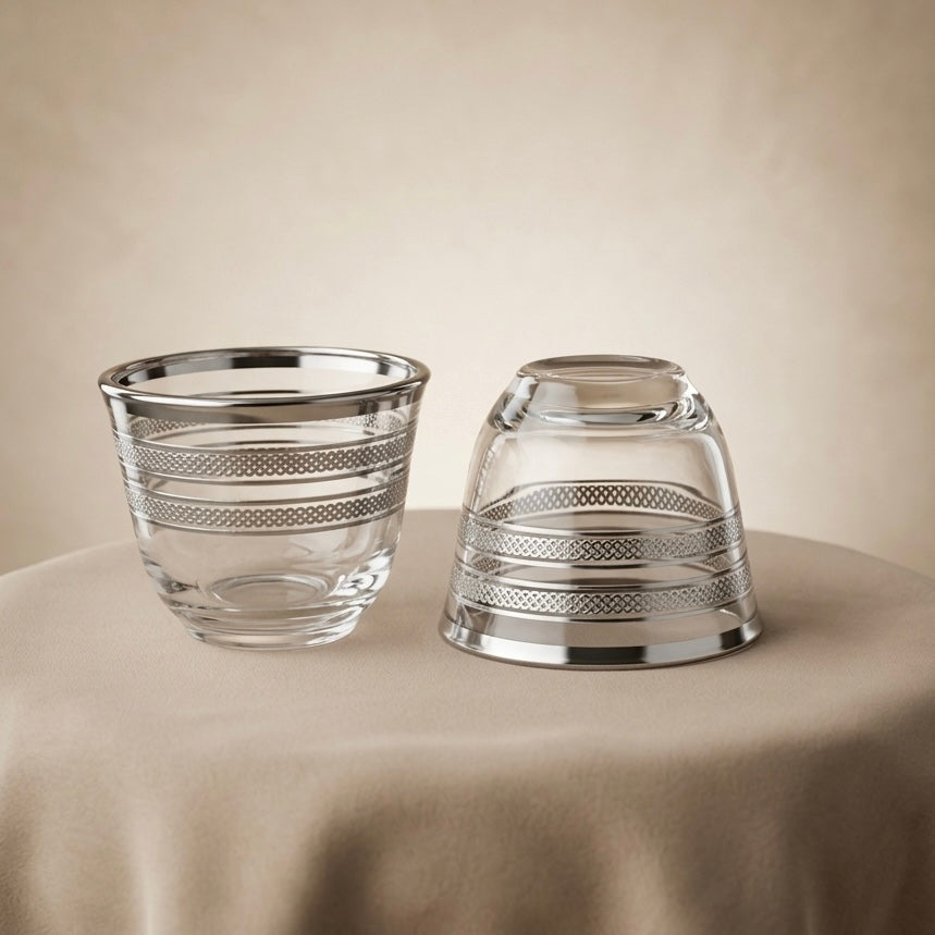 Cawa Glass Cup Set Silver Line – 6-Piece Coffee Cups - Mawaeen