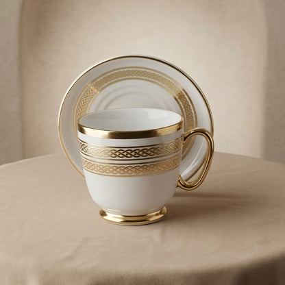 6-Piece Porcelain Coffee Cups with Saucers – Gold Pattern Design Set - Mawaeen